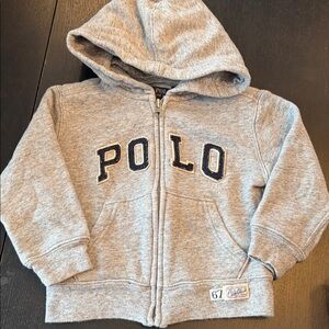 Polo by Ralph Lauren Kids Heather Gray Zip-Up Hoodie w. Embroidered Logo Size 2T